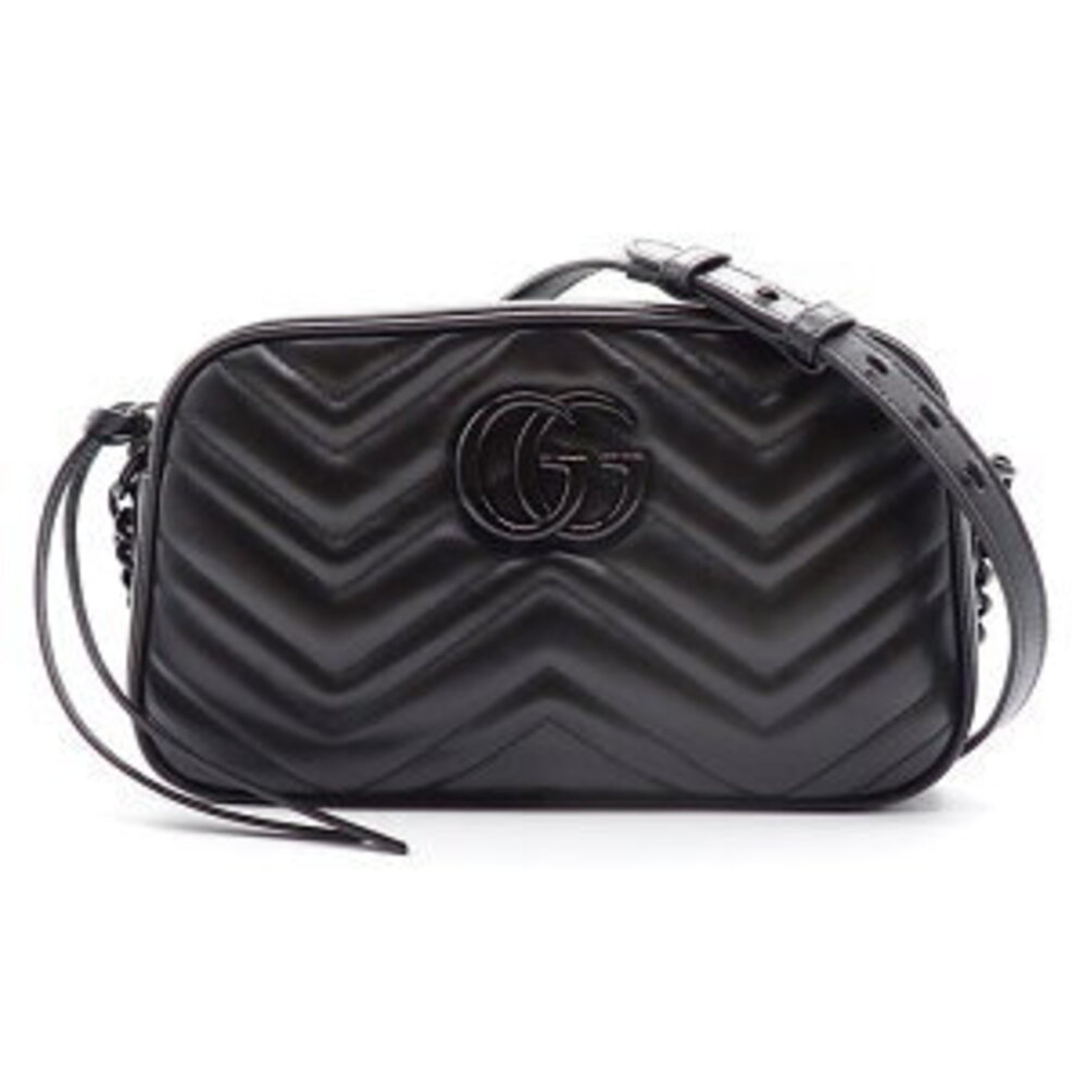Gucci GG Marmont Camera Bag Black Chevron Quilted Leather